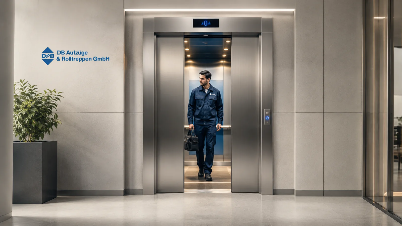 Servicetechniker in einem modernen Aufzug